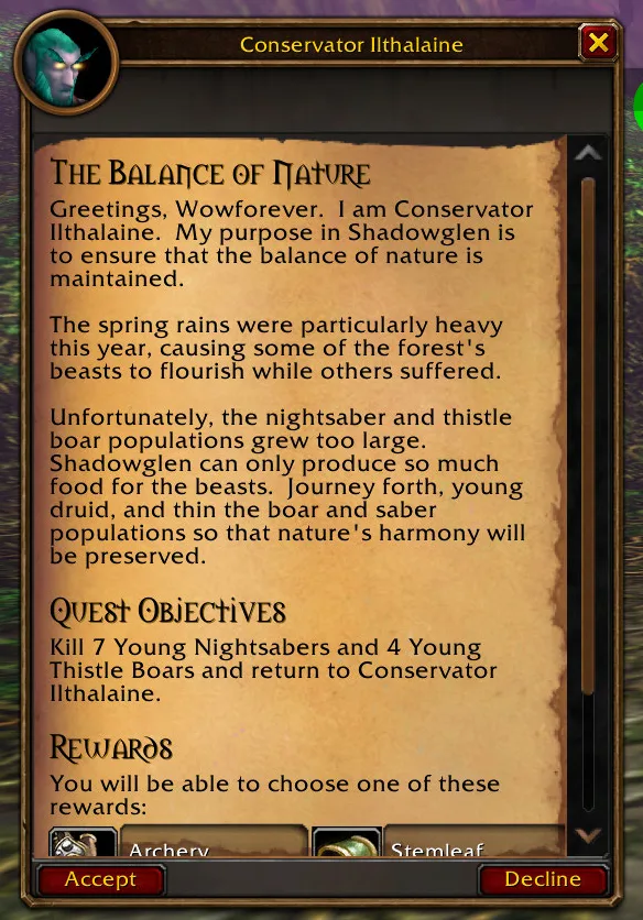 The same quest window in the game's English